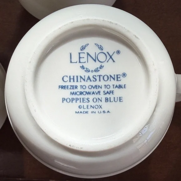 LENOX Chinastone, Poppies on Blue Floral Pattern Ceramic 5 Piece Mug Set - Picture 3 of 17